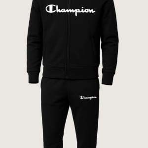 Champion Black Zip Tracksuit with Logo Design