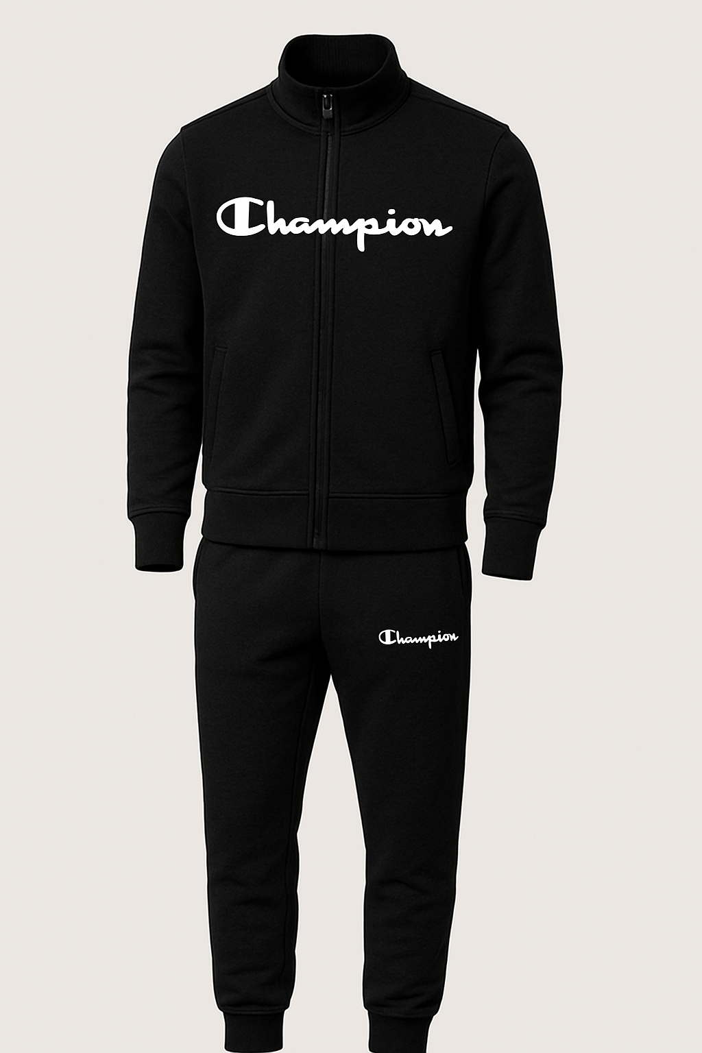 Champion Black Zip Tracksuit with Logo Design Champion Black Zip Tracksuit with Logo Design