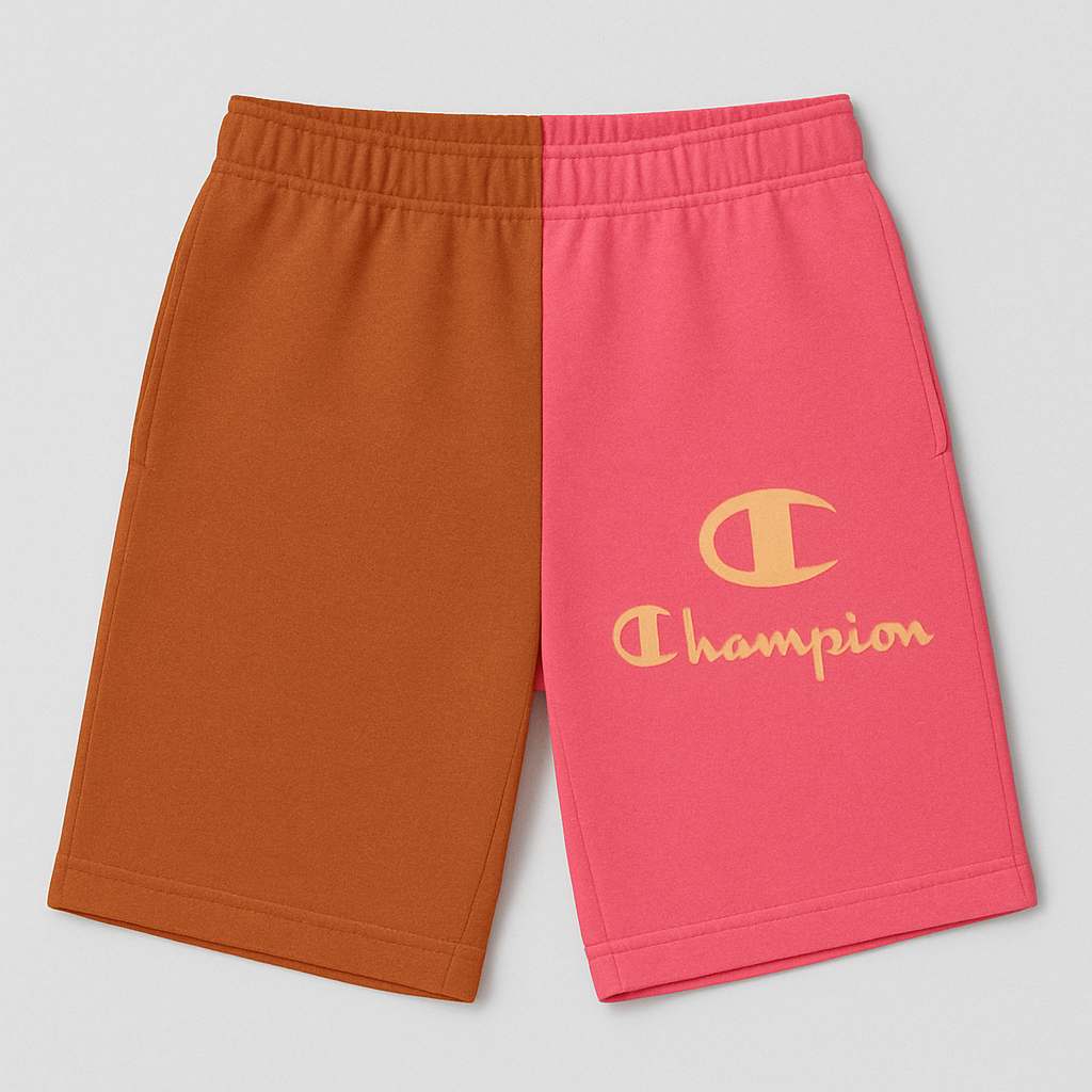 Champion Colorblock Brown Pink Two-Tone Logo Shorts Champion Colorblock Brown Pink Two-Tone Logo Shorts
