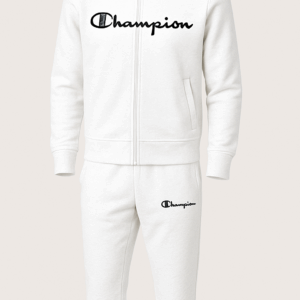 Champion White Tracksuit with Black Logo Print