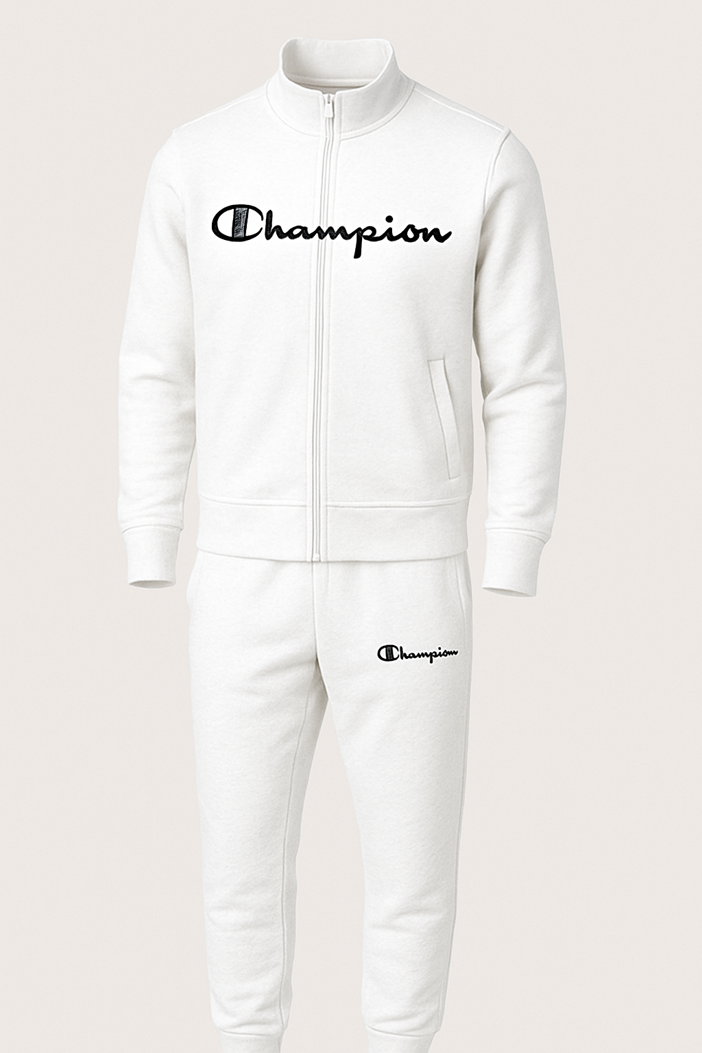 Champion White Tracksuit with Black Logo Print Champion White Tracksuit with Black Logo Print