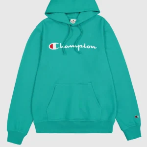 Men's Lightweight Slim Fit Hoodie Green with Large Embroidered Logo Bright