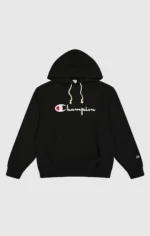 Reverse Weave Loose Fit Black Hoodie