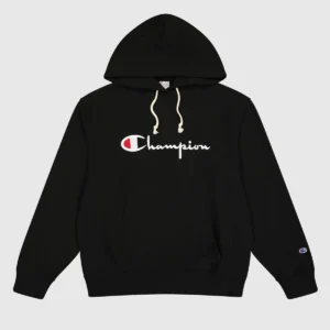 Reverse Weave Loose Fit Black Hoodie