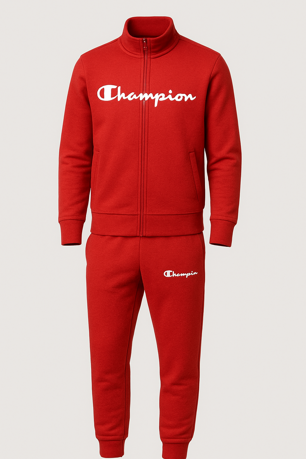 Champion Red Full-Zip Logo Tracksuit Set Outfit Champion Red Full-Zip Logo Tracksuit Set Outfit