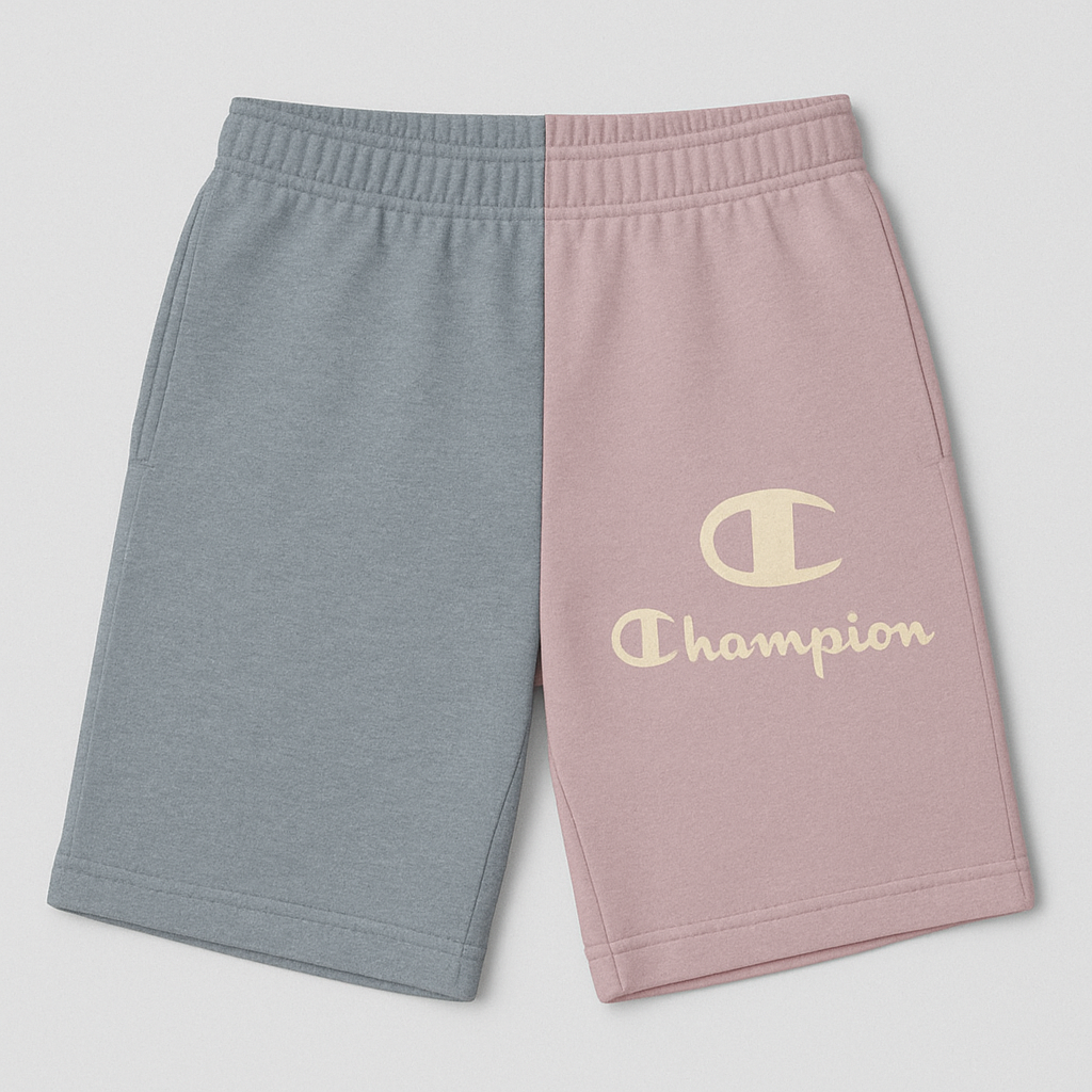 Champion Colorblock Grey Pink Two-Tone Logo Shorts Champion Colorblock Grey Pink Two-Tone Logo Shorts
