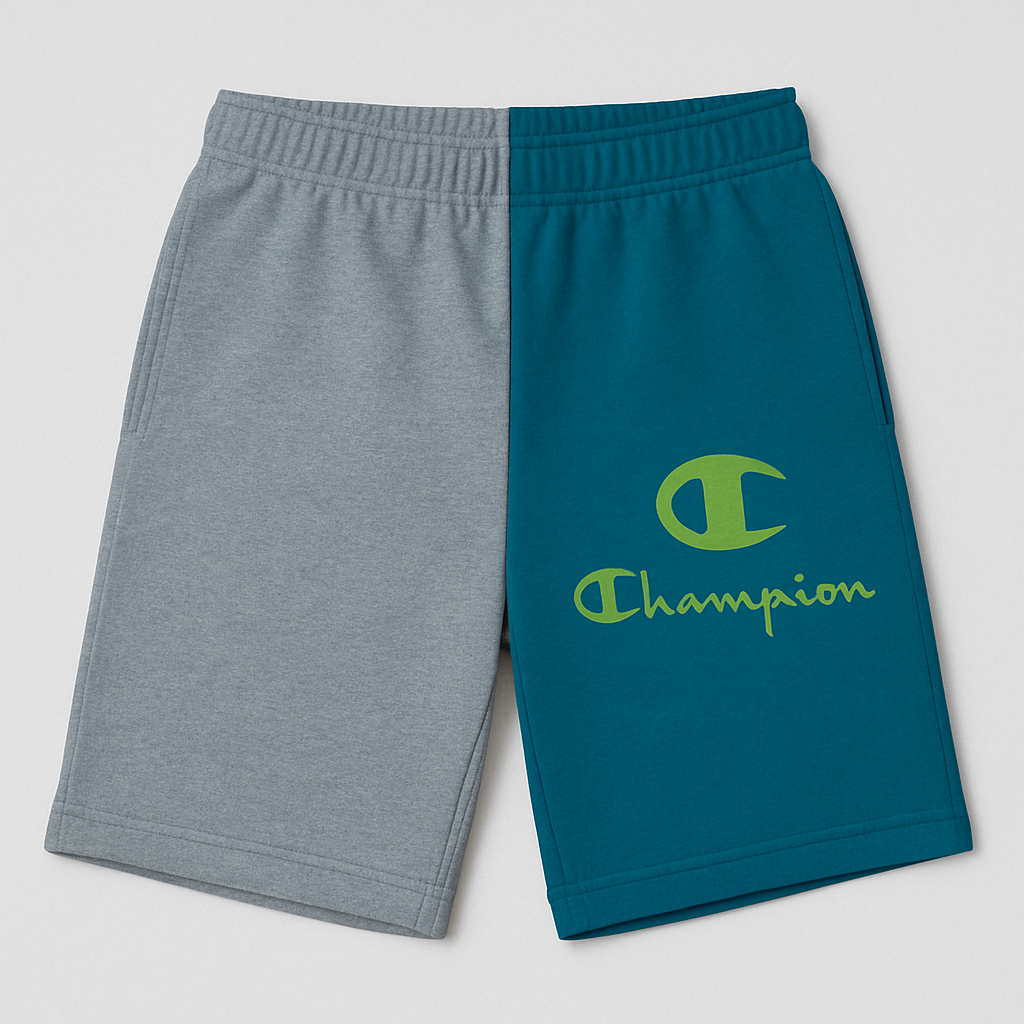 Champion Colorblock Grey Teal Two-Tone Logo Shorts Champion Colorblock Grey Teal Two-Tone Logo Shorts