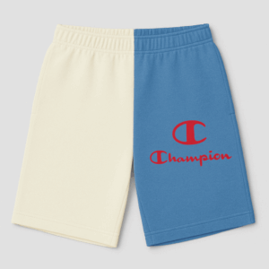 Champion Colorblock Cream Blue Two-Tone Logo Shorts